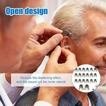 20Pcs 9mm Silicone Open Hearing Aid Domes, Washable Anti-Static Hearing Aid Accessories, Replacement Ear Tips for Hearing Aids, Compatible with Hearing Aid Parts, Domes and Tubing, Replacement Layer
