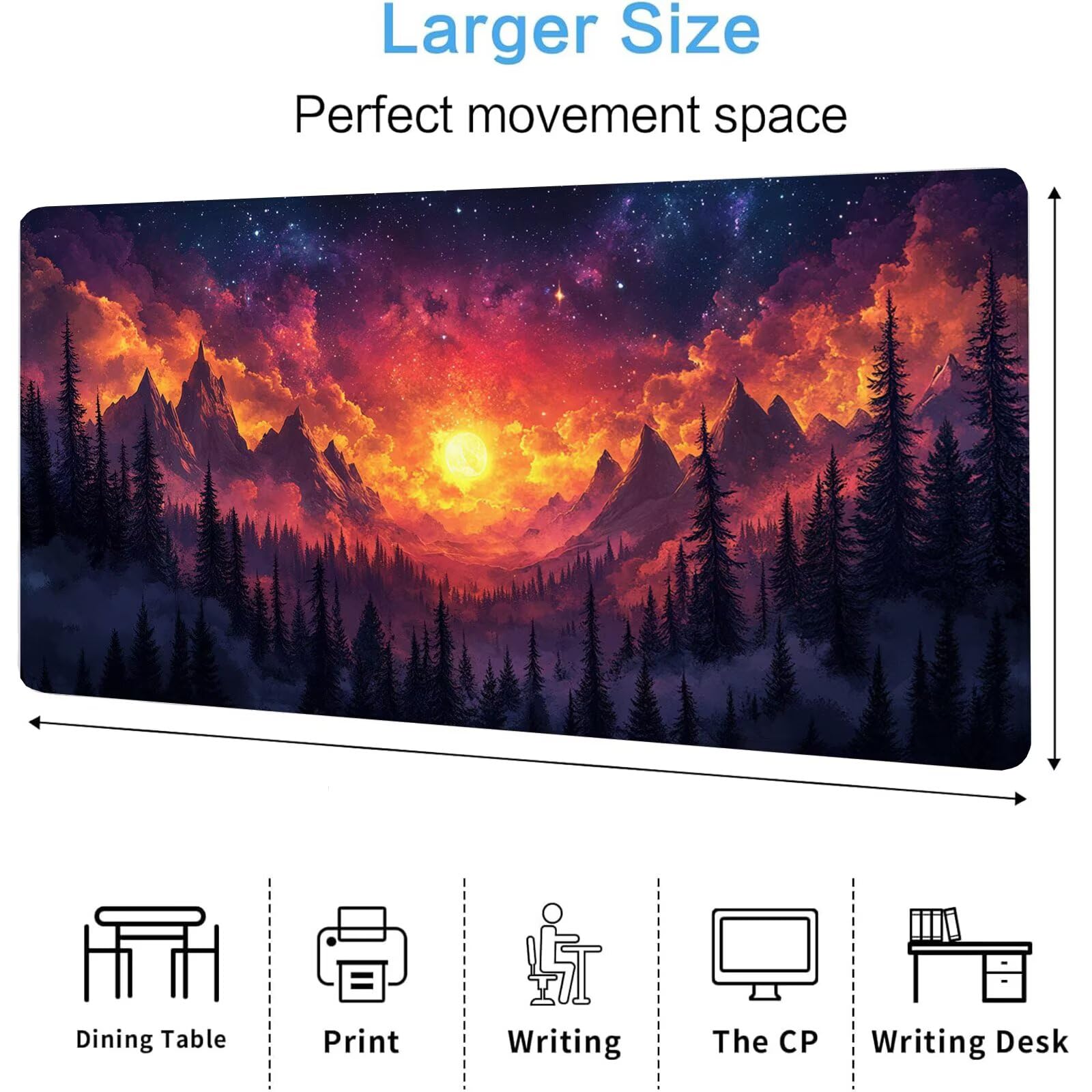 Leśna podkładka pod mysz XXL Starry Sky 1600 x 800 x 4 mm Podkładka pod mysz do gier, duża wodoodporna antypoślizgowa podkładka na biurko, podkładka pod mysz szyte krawędzie dla graczy, komputer