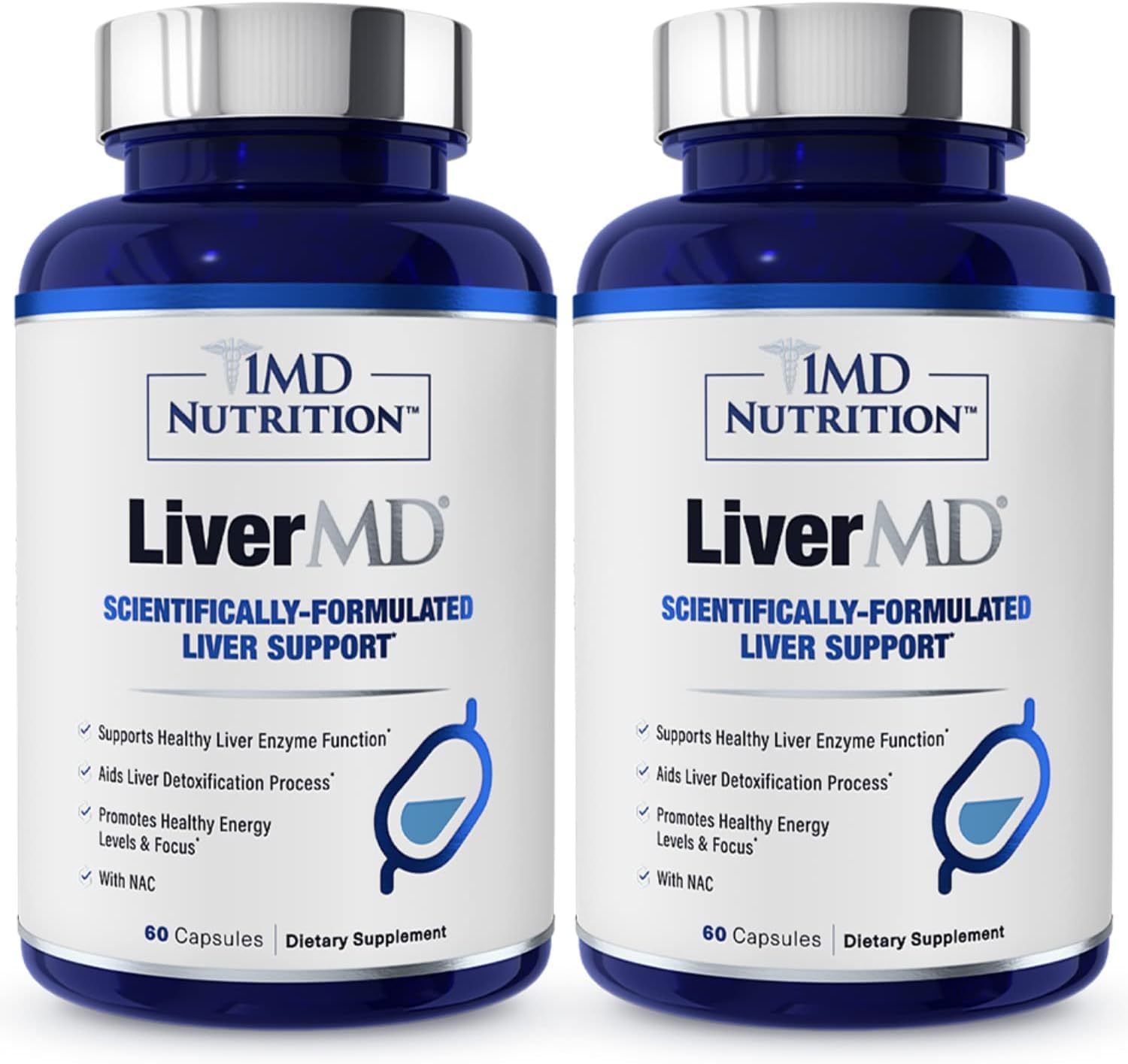 1MD LiverMD – Liver Support Supplement | Siliphos Milk Thistle Extract – Highly Bioavailable, for Liver Support | 60 Capsules (2-Pack)