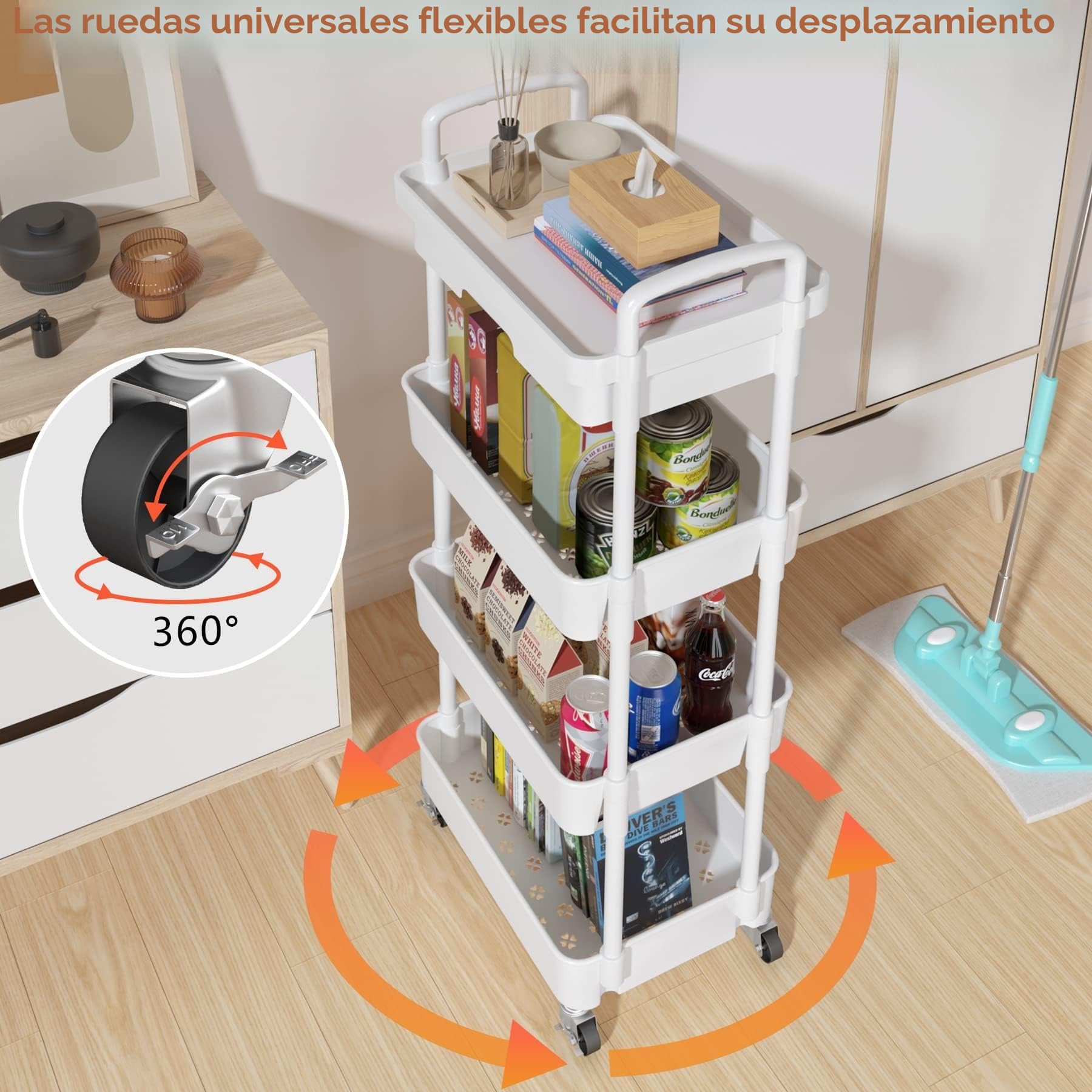 3/4 Niveles Carrito Auxiliar con Ruedas Carro Almacenaje con Ruedas e Cajones Verdulero Auxiliar Carrito Organizador para Cocina Baño