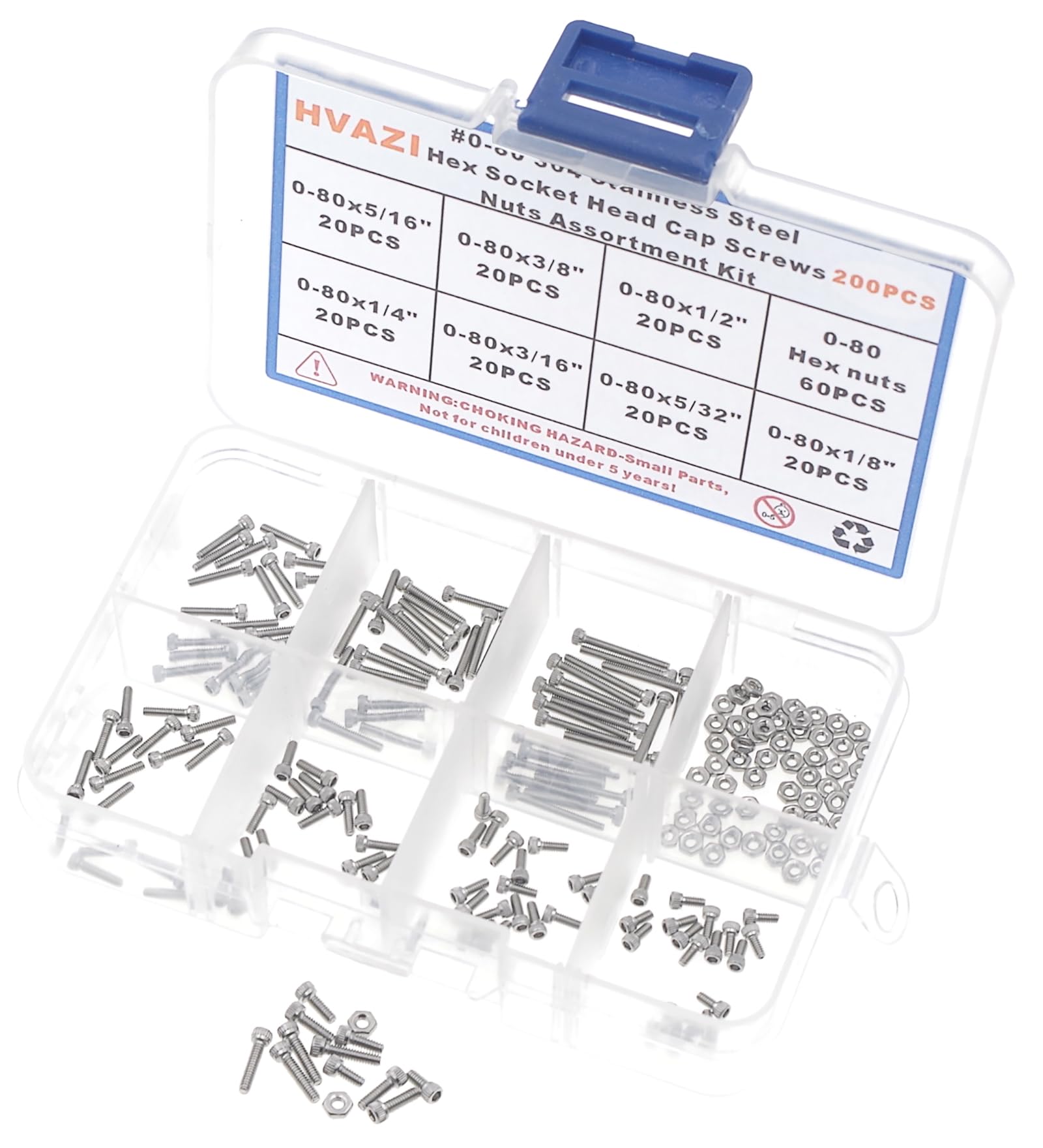 HVAZI #0-80 304 Stainless Steel Hex Knurled Socket Head Cap Screw