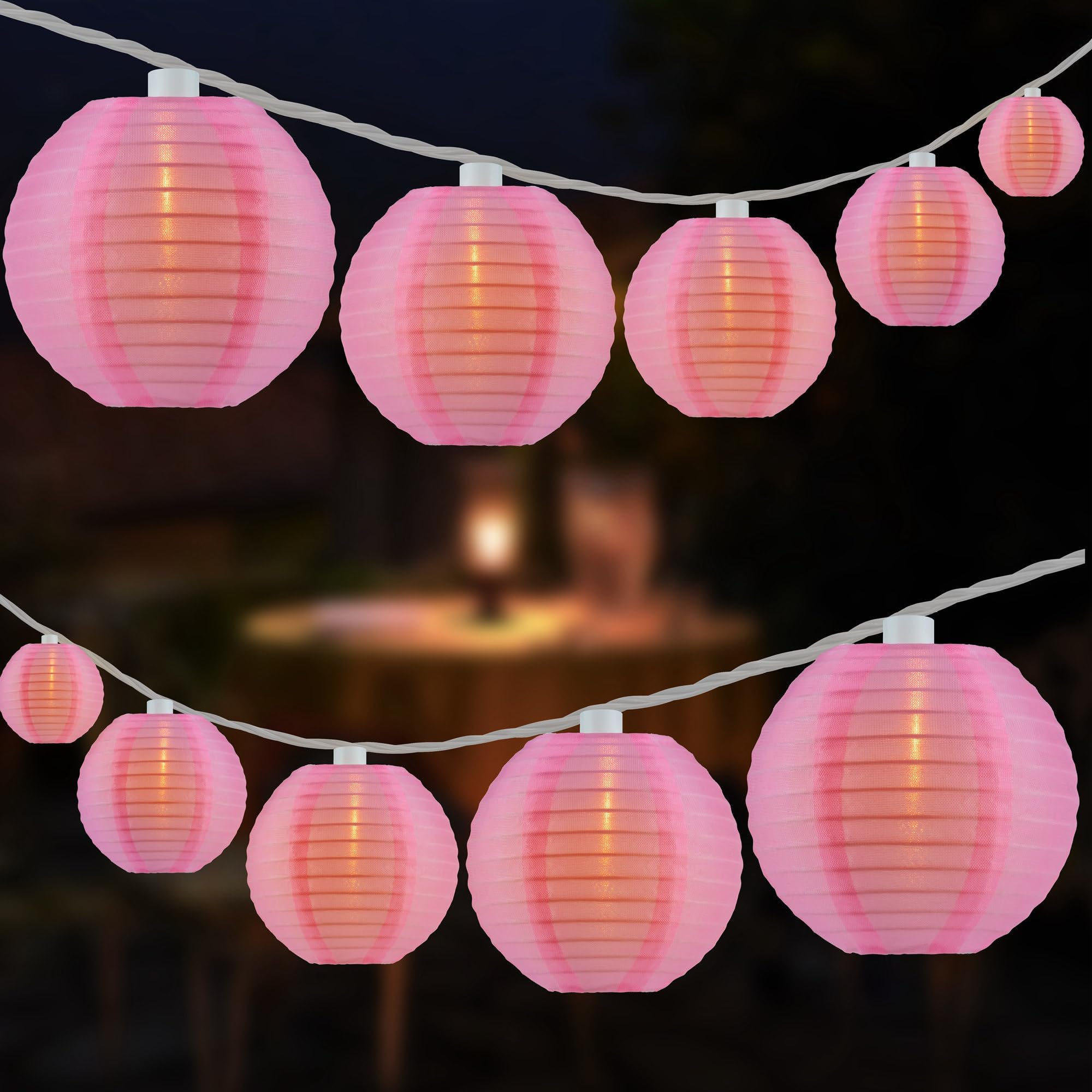 HOSY 10 Count Pink Lantern with 11' White Wire String Lights, 12" Spacing Plug-in Lantern String Lights (Pink)