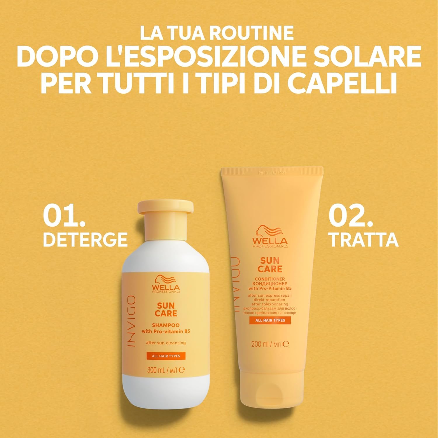 Wella Professionals INVIGO SUN CARE Balsamo Riparatore 200 ml & After Sun Cleansing Shampoo 300 ml & UV Hair Color Protection Spray 150 ml - Con Pro-Vitamina B5, Protezione UV, Fragranza Fruttata e Fl