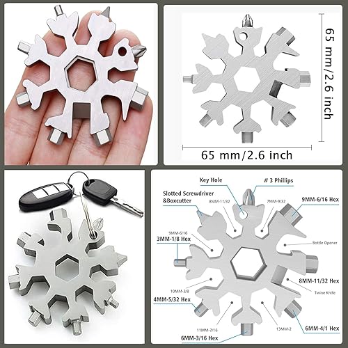 Miniatura 9 de AKOAK 1 paquete de 1 llave de copo de nieve 18 en 1 con abridor de copos de nieve de acero inoxidable/kit de destornilladores Phillips/llave EDC