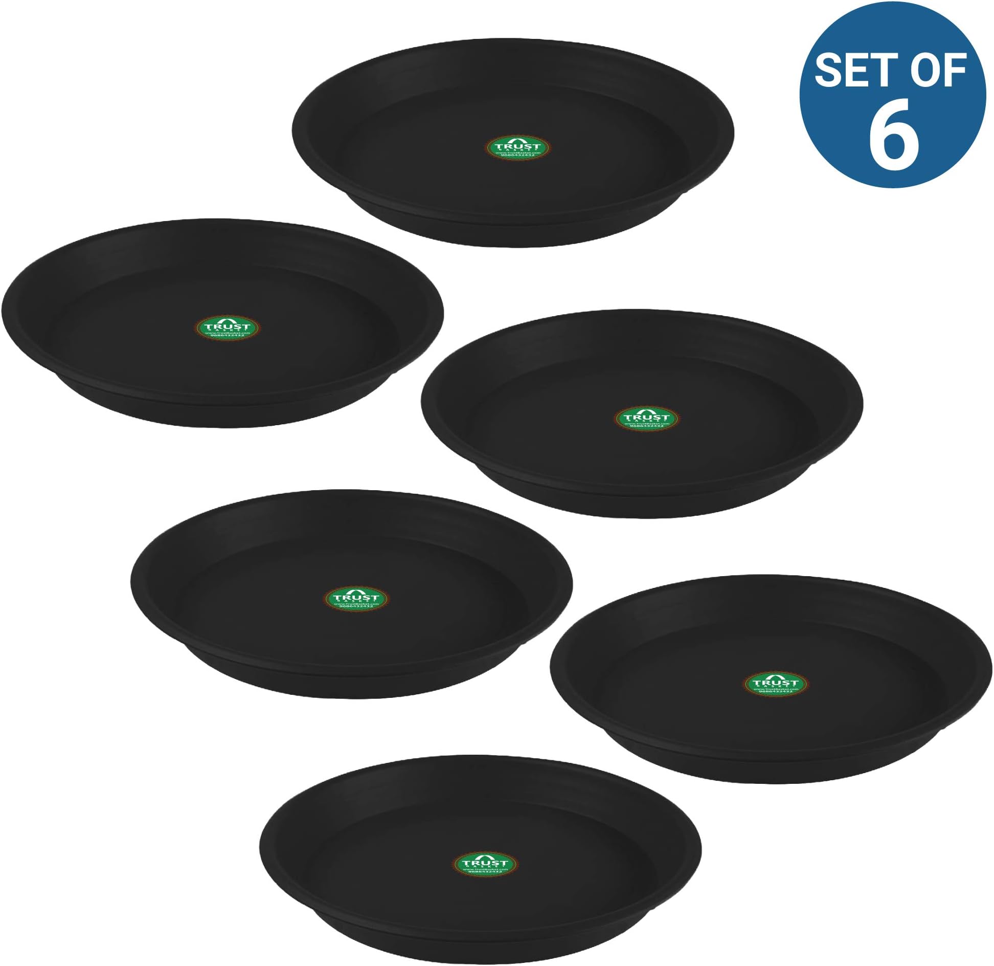 TrustBasket UV Treated Round Bottom Tray(Plate/Saucer) Suitable for 14 inch Round Plastic Pot - Black Color - Set of 6 | Heavy Duty Highly Durable Plant saucerGamla for Indoor Home Decor & Outdoor Balcony Garden