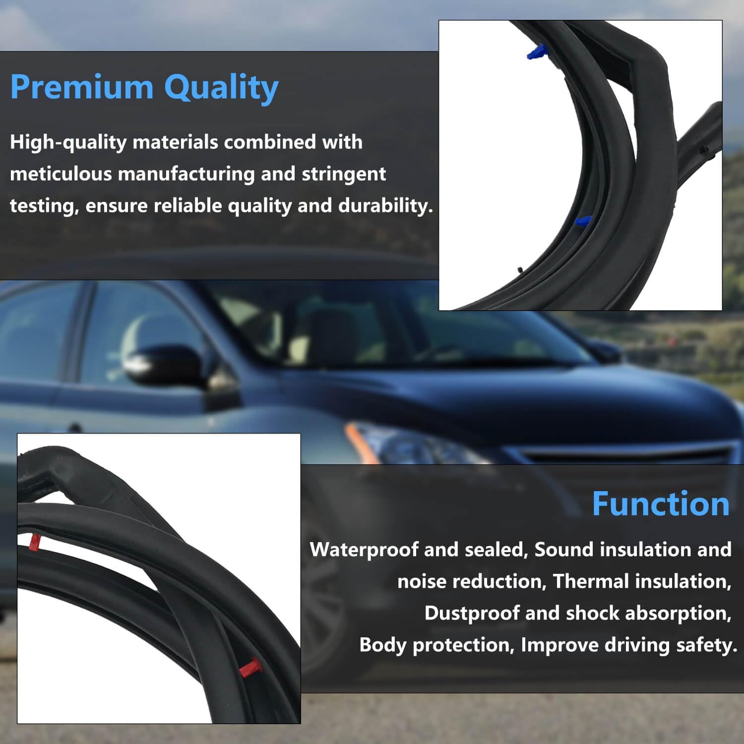 Premium Door Rubber Seal Weatherstrip Kit for Nissan Sentra (2013-2019) - Rear Left & Right - Superior Weather Protection, Noise Reduction - Replaces OEM 82831-3RA0A-A11, 82830-3RA0A-A11