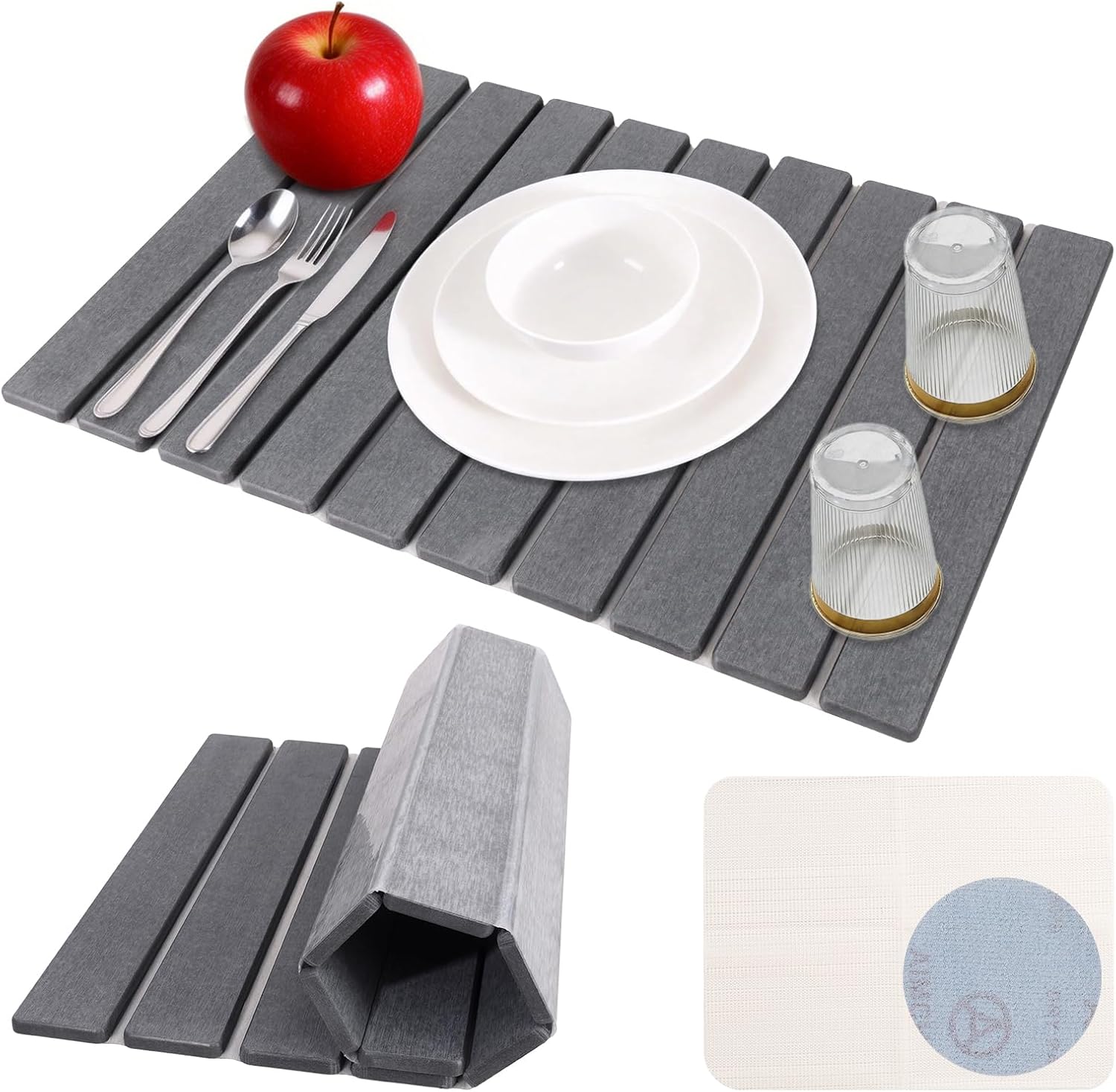 2 Pack Stone Drying Mat for Kitchen Counter, Large Diatomaceous Earth Dish Drying Pads 24"x16", Ultra Absorbent Quick Dry Foldable Mats for Dishes Cups, Matches Any Countertop