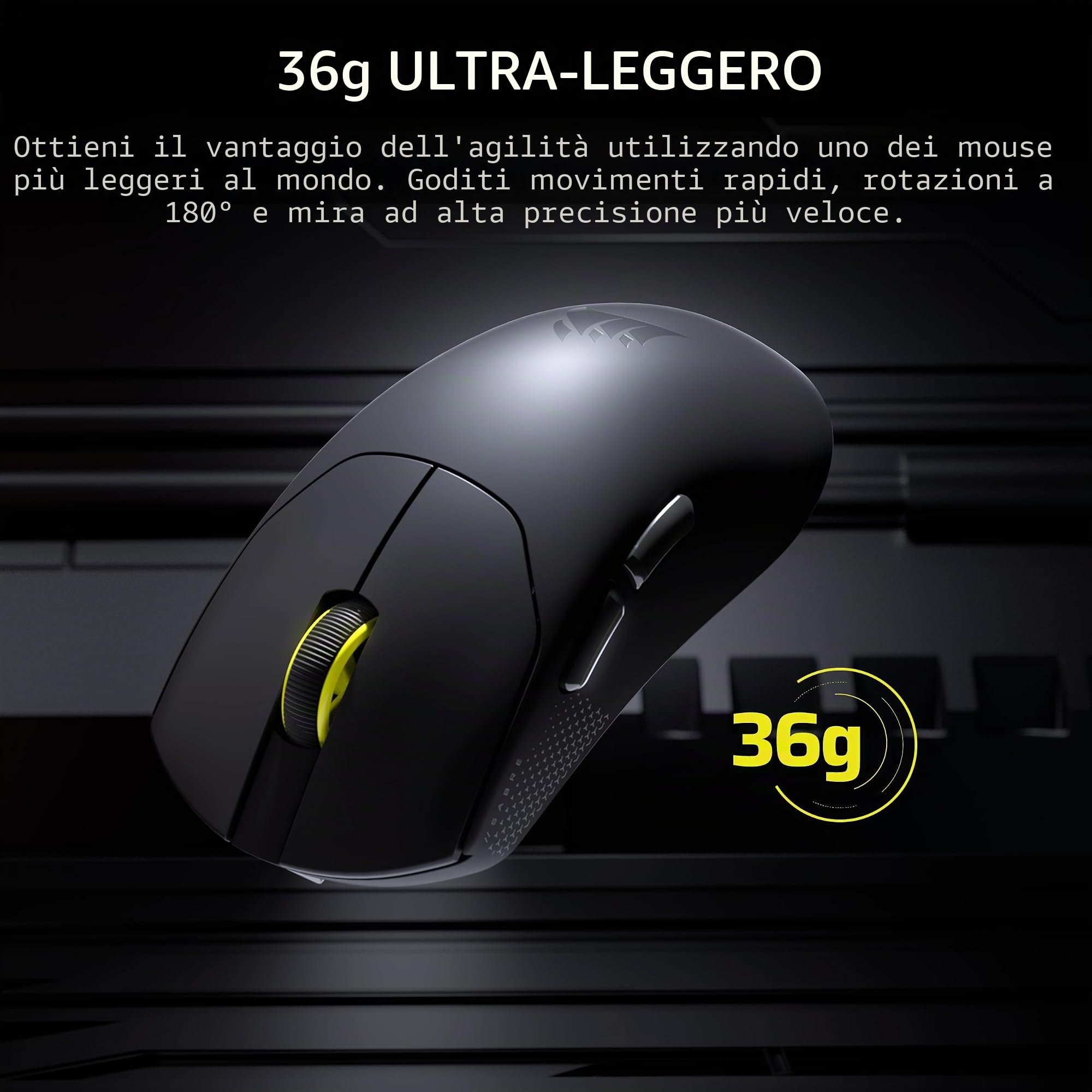 Corsair Sabre v2 PRO - Mouse da gioco wireless ultra leggero FPS, 33.000 DPI, peso 36 g, funzione Hyper-Polling 8000Hz, interruttori meccanici, durata della batteria wireless fino a 70 ore