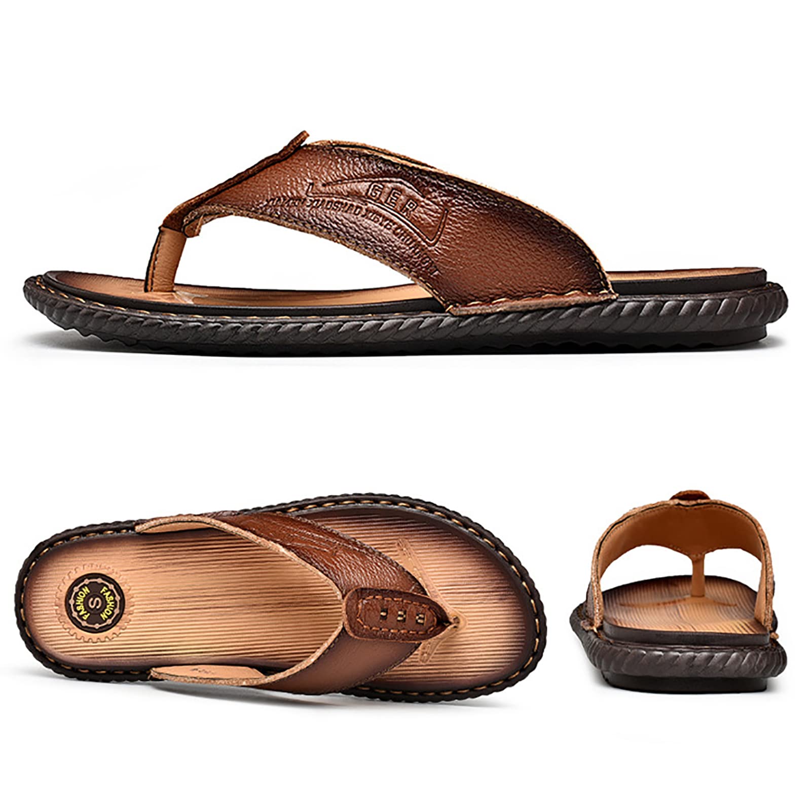 Infradito Cuoio Uomo Estive Ciabatte Sandali Spiaggia Piscina Antiscivolo Gomma Suole(Size:42 EU,Color:Marrone)