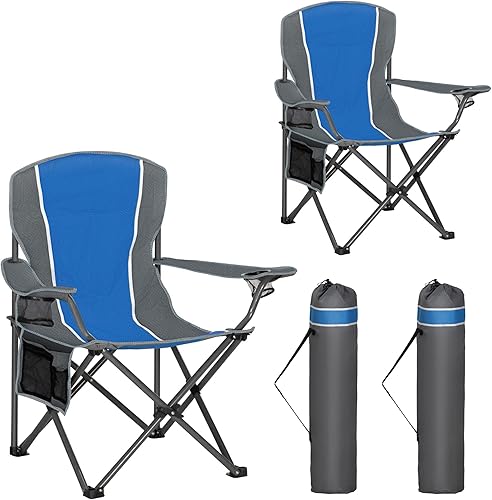 HIGH POINT SPORTS Silla de campamento portátil, silla plegable resistente para exteriores con reposabrazos, silla de campamento plegable con soporte