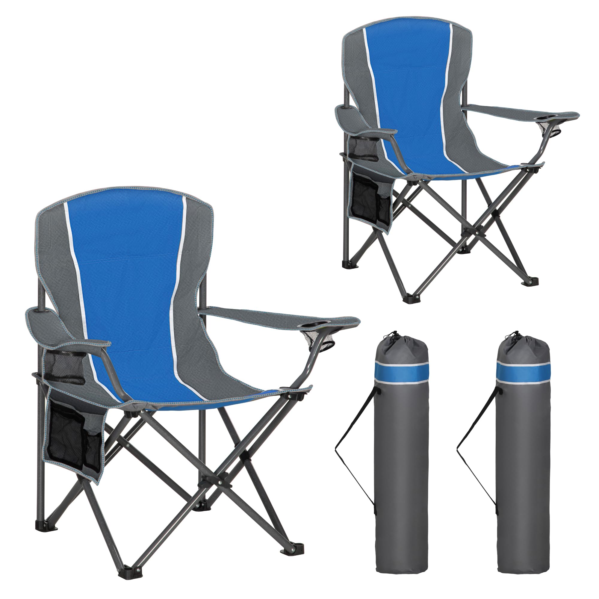 HIGH POINT SPORTS Portable Camping Chair, Heavy Duty Outdoor Folding Chair with Armrest, Foldable Camp Chair with Cup Holder for Camping, Support 350