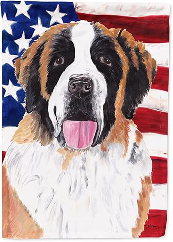 Miniatura 248 de Caroline's Treasures SS4017GF Bandera de Estados Unidos con Bulldog Inglés para jardín, bandera decorativa para patio exterior, patio, parterres,