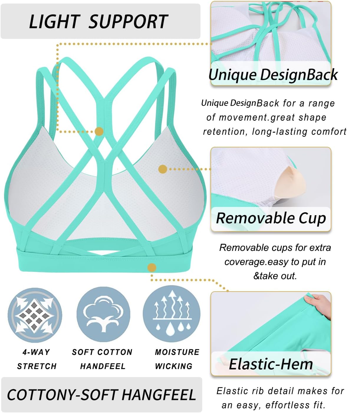 RUNNING GIRL Sports Bras for Women,Strappy Crisscross Back Padded Low Impact Running Sports Bra with Removable Cups