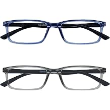 OPULIZE SEE Reading Glasses with Blue Light Blocking for Women and Men, Narrow Frame, Spring Hinges, Computer Gaming Glasses, Blue,Grey +2.5 Pack of 2