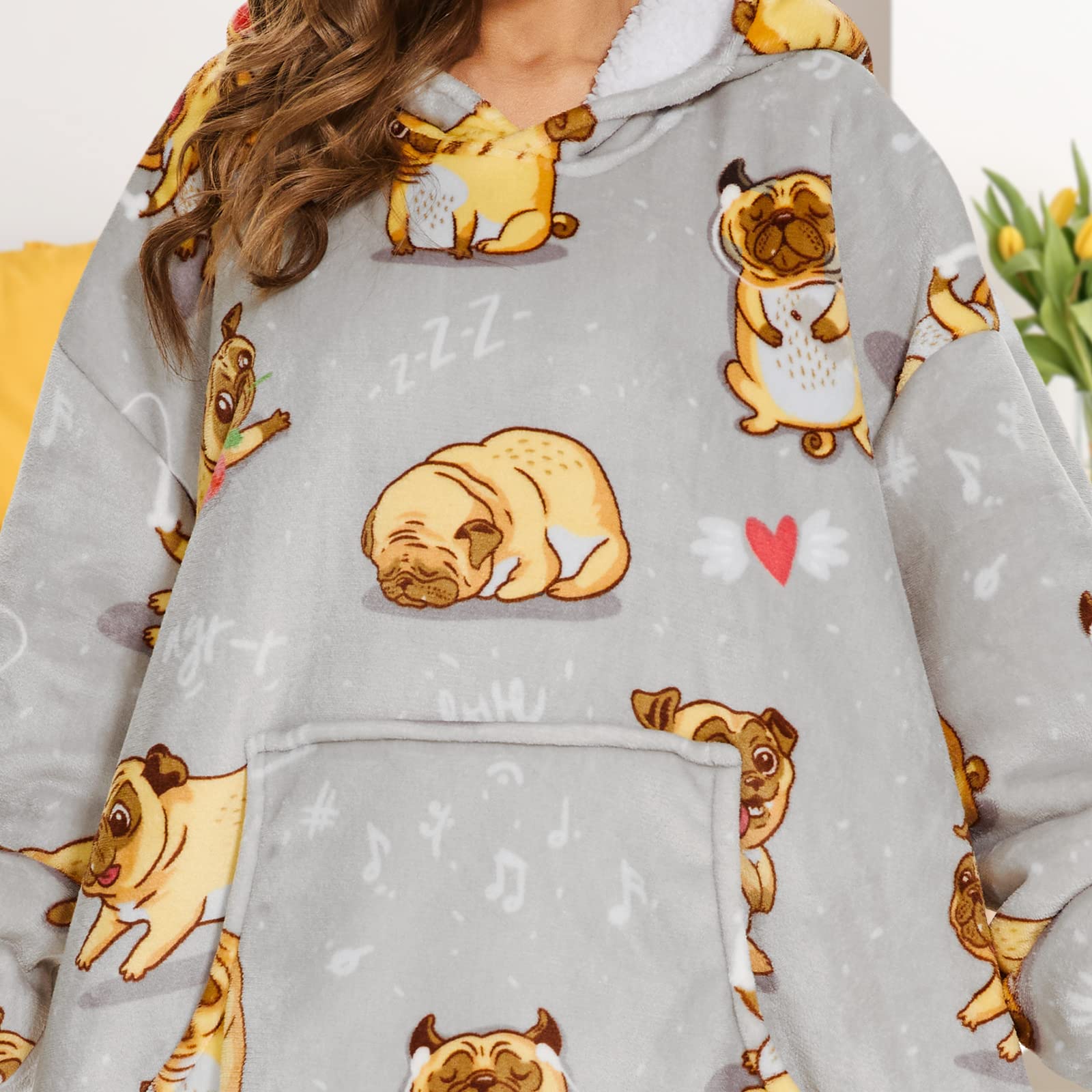 THREE POODLE Felpa Coperta Oversize con Cappuccio, Felpa Gigante Coperta Indossabile con Maniche, Coperta con Cappuccio Ultra Morbida e Calda, Cozy Hoodie Felpa Pile per Donna,Uomini e Bambini, Regalo