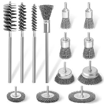 13 Pcs Wire Brush for Drill 1/4" Round Shank Carbon Steel Wire Wheel Brush