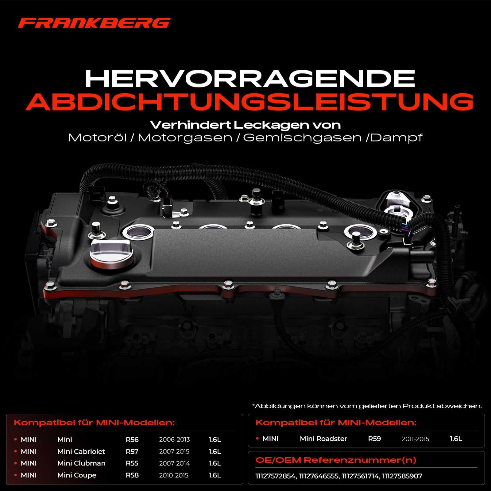 APM Autoteile Frankberg Ventildeckel Zylinderkopfhaube Kompatibel mit M-i-n-i R56 R57 R55 R58 R59 Coo-per S L4 1.6L 2006-2015 11127646555