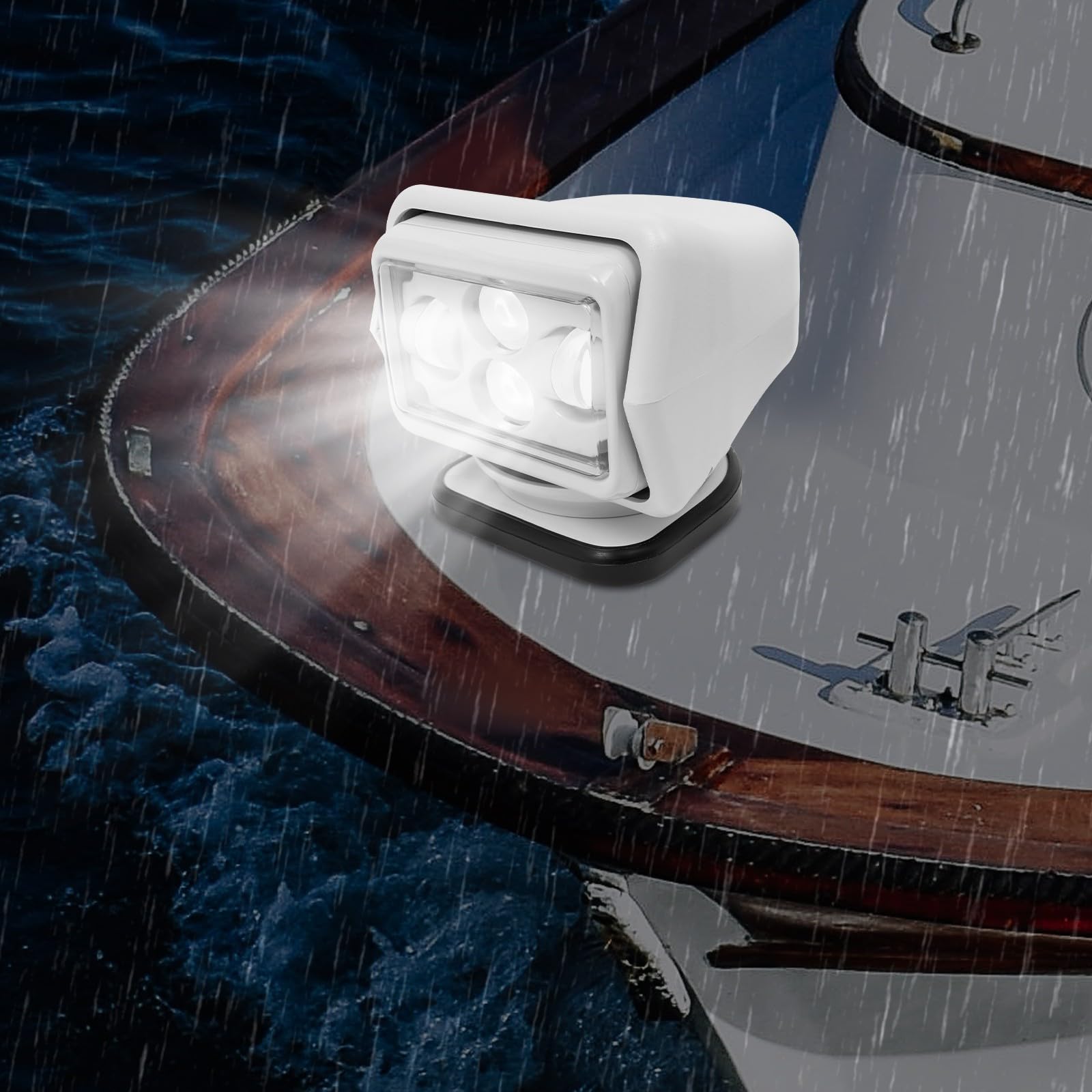 Faro de investigación para barcos, faro de trabajo LED, mando a distancia, faro adicional de 12 V para vehículos offroad, camping, marina con potencia de 60 W, 8000 lúmenes, alcance de 600 metros