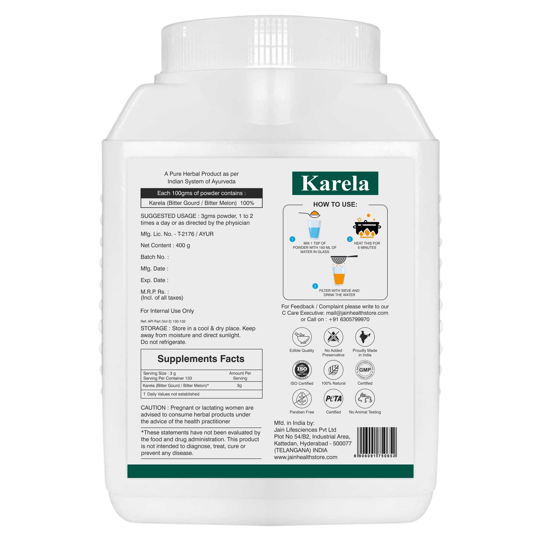 Jain Karela (Momordica Charantia/Bitter Gourd) Powder - 400 g