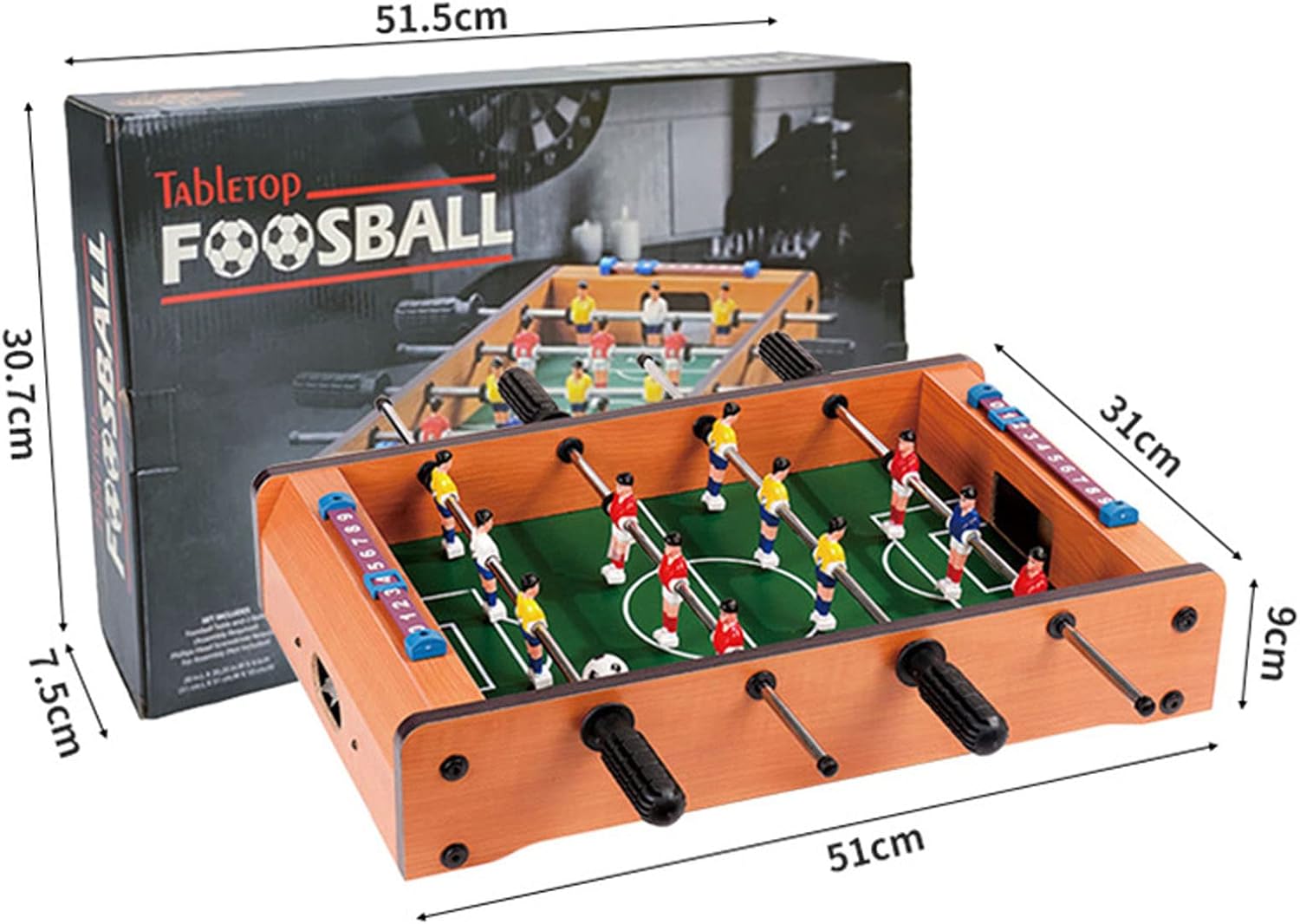 Wooden Mini Foosball Table,Tabletop with Thickened Sheet Scorer Design Creative and Convenient Ball Opening Design No Glitch Comfort Handle,for Arcades,Game Room
