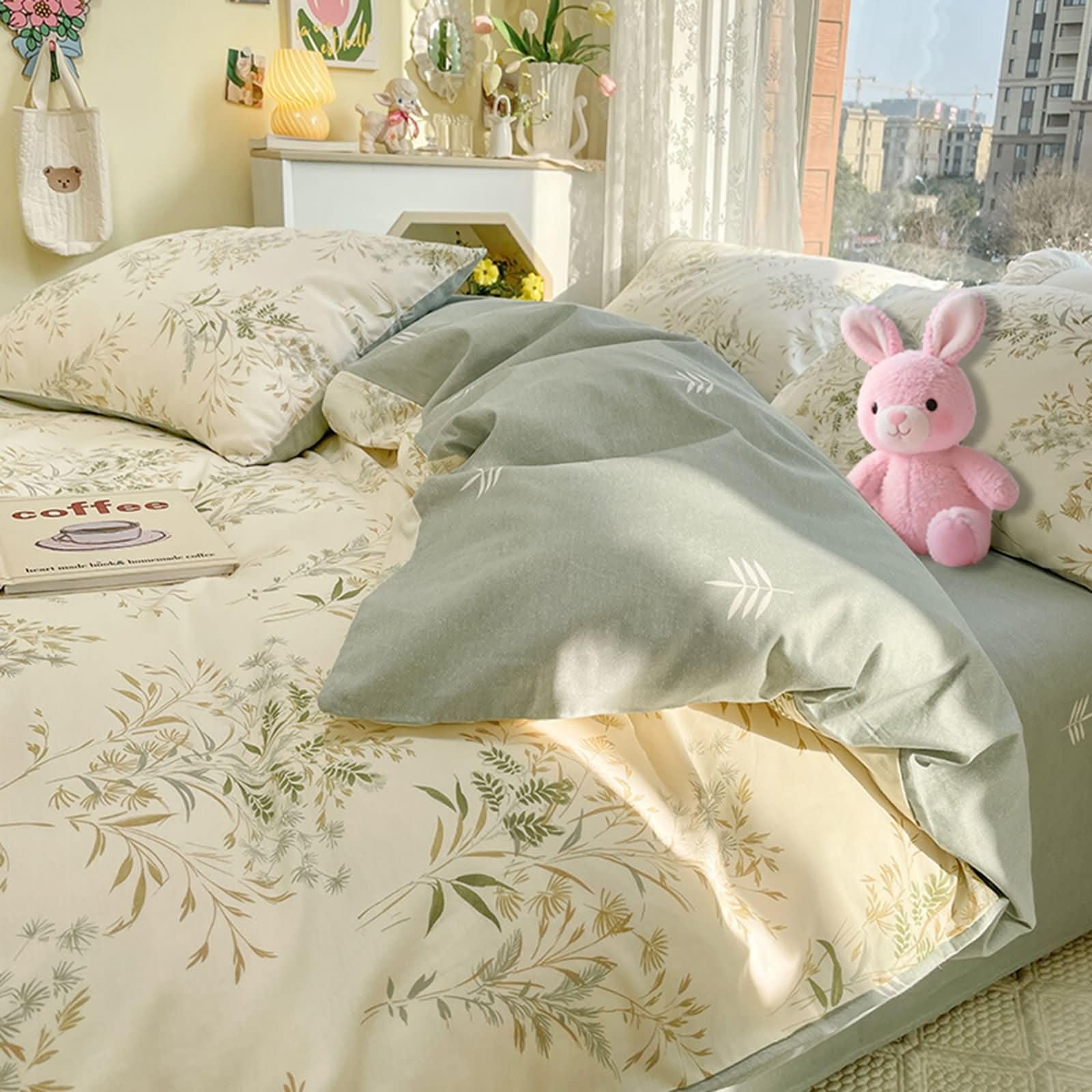 Housse de couette coton 200x230cm parure de lit motif végétal chic