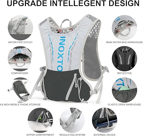 Miniatura 3 de INOXTO Chaleco de hidratación, mochila ligera para correr en el agua, con bolsa de agua de 1.5 L, mochila para senderismo, senderismo, correr,