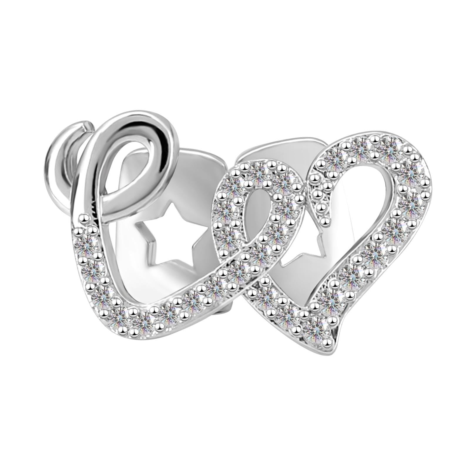 Diamond Grillz, Kucheed Bling Heart Teeth Grills Cap, 18K Gold Plated Hip Hop Top Tooth Jewelry, Trendy CZ Dental Decoratio for Men Women, Shiny Rapper Costume Party Accessories (Silver)