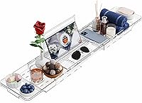 Yieach Expandable Clear Acrylic Bathtub Tray Shelf - Fits 33-41" Tubs, iPad Book Wine Holder for Relaxing Spa Baths