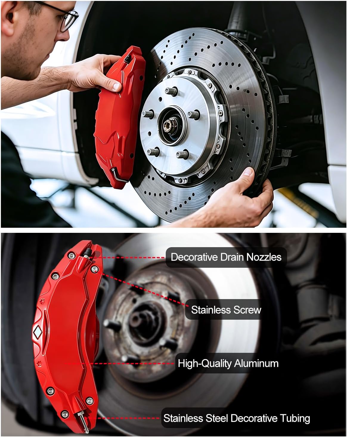 4PCS Red Brake Caliper Covers for Tesla 2025-2027 Model Y Juniper Refreshed Accessories, Aluminum 19/20 Inch Car Front Rear Wheel Hub Brake Caliper Covers New Model Y Exterior Caliper Covers