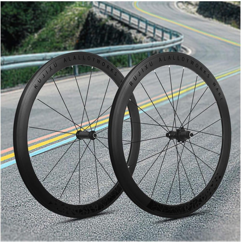 Bicycle Rims 30/40/50Mm 700C Road Bike Front Wheel Rear Set C/V/Brake Aluminum Alloy Quick Release 7/8/9/10/11/12 Speed ​​Cassette(Gold,50mm)