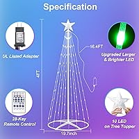 Vista 2 de Luz LED inteligente de árbol de Navidad cónico de 4 pies, luces preiluminadas para árbol de Navidad con aplicación y control remoto, bricolaje