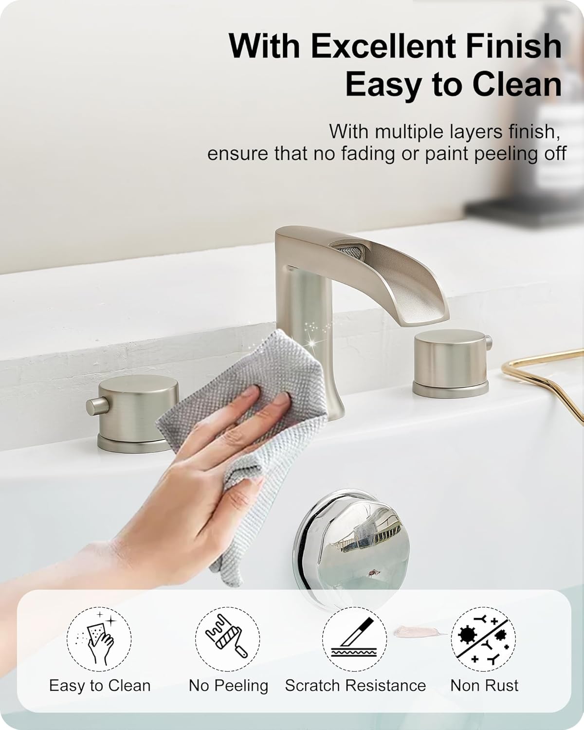 Brass Roman Bathtub Faucet Brushed Nickel, Waterfall High Flow Bath Tub Faucet Set 3 Hole with 2 Handle Deck Mount & Pre-Installed Supply Hoses for Farmhouse