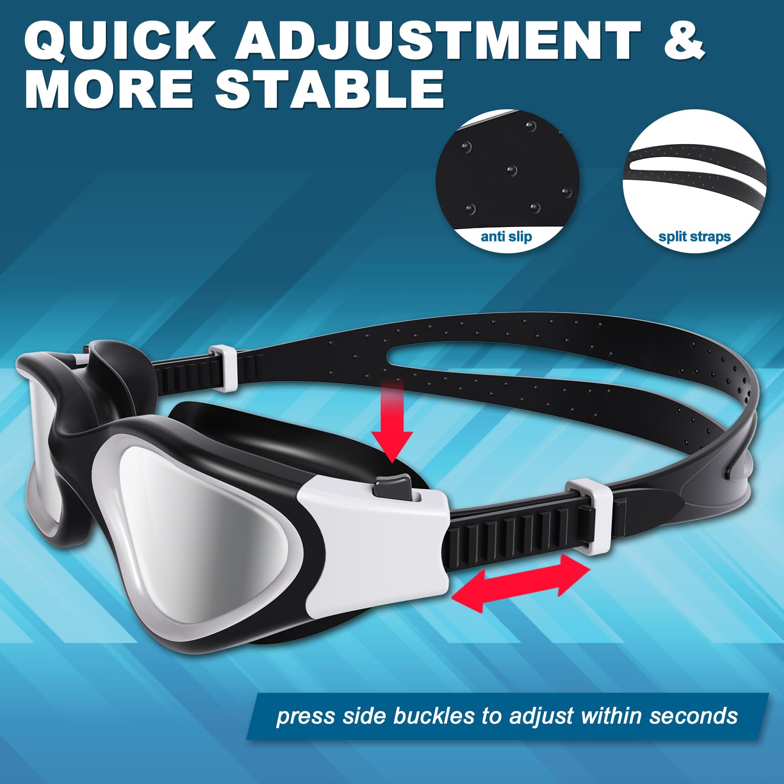 Gafas de natación polarizadas/no polarizadas, antiempañamiento UV a prueba de fugas silicona suave visión clara fáciles de ajustar para adultos y adolescentes