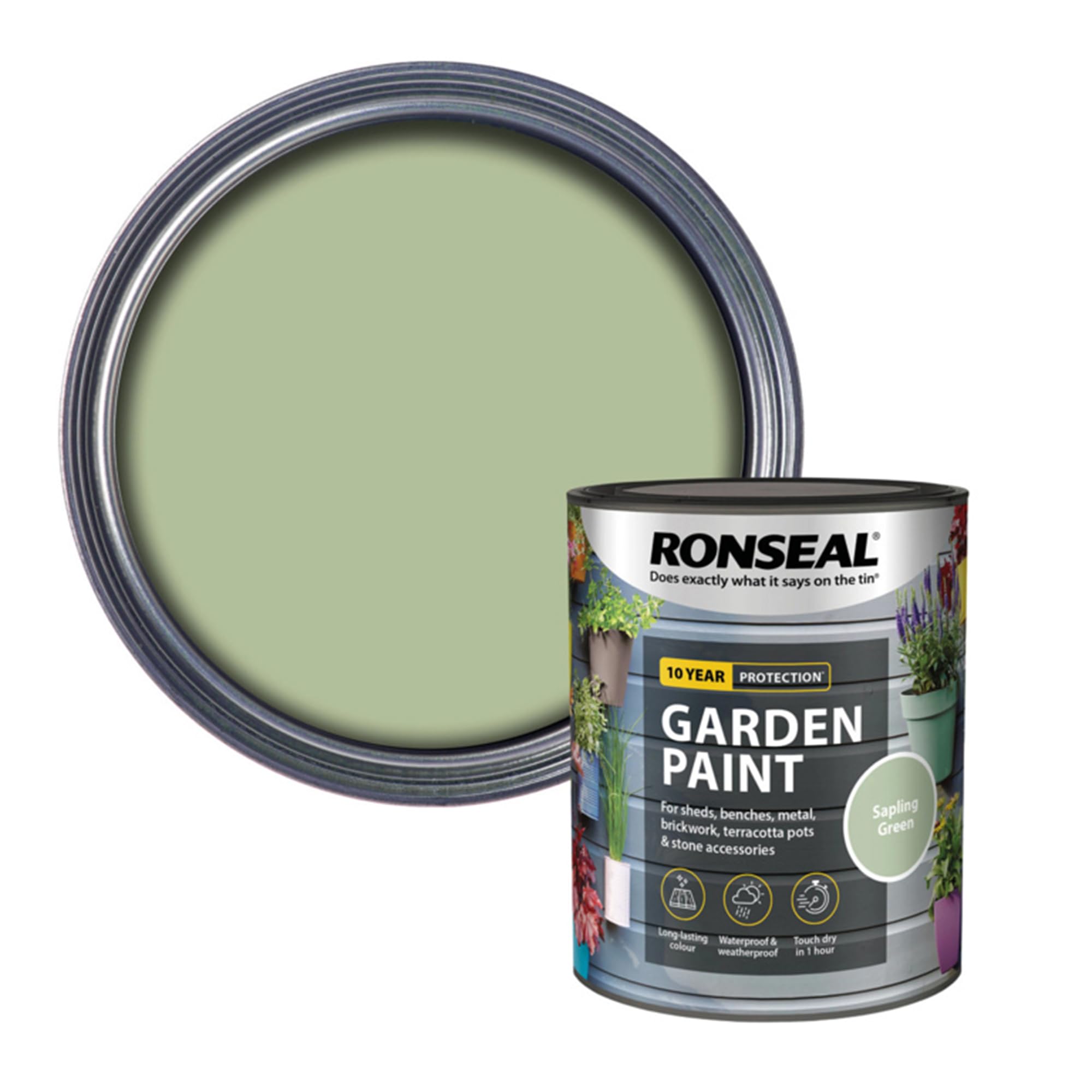 AOC24 Garden Fence Paint 750ml – Multi-Surface Exterior Paint for Wood, Brick, Metal, Stone & Terracotta – Waterproof, Resists Fading, Matt Finish for Sheds, Fences, Garden Furniture Saplin Green