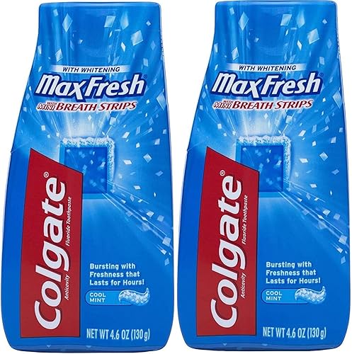 Colgate Max Fresh Pasta de dientes líquida con mini tiras de aliento, menta fresca, 4.6 onzas (el embalaje puede variar) (paquete de 2)