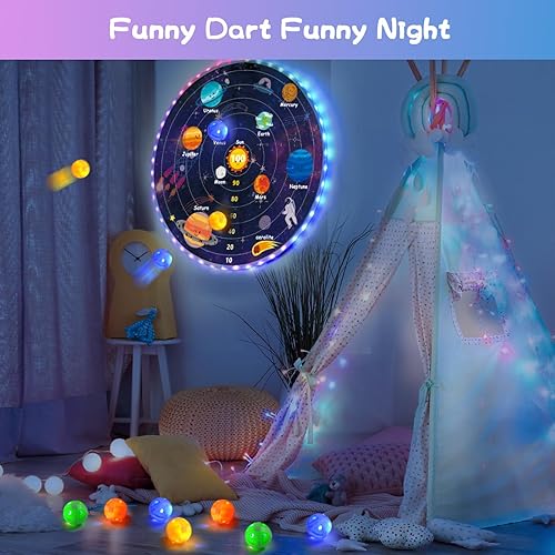 Miniatura 10 de Tablero de dardos LED grande 2 en 1 de 29 pulgadas para niños de 8 a 12 juegos con 12 bolas adhesivas LED, juegos de interior y exterior para niños