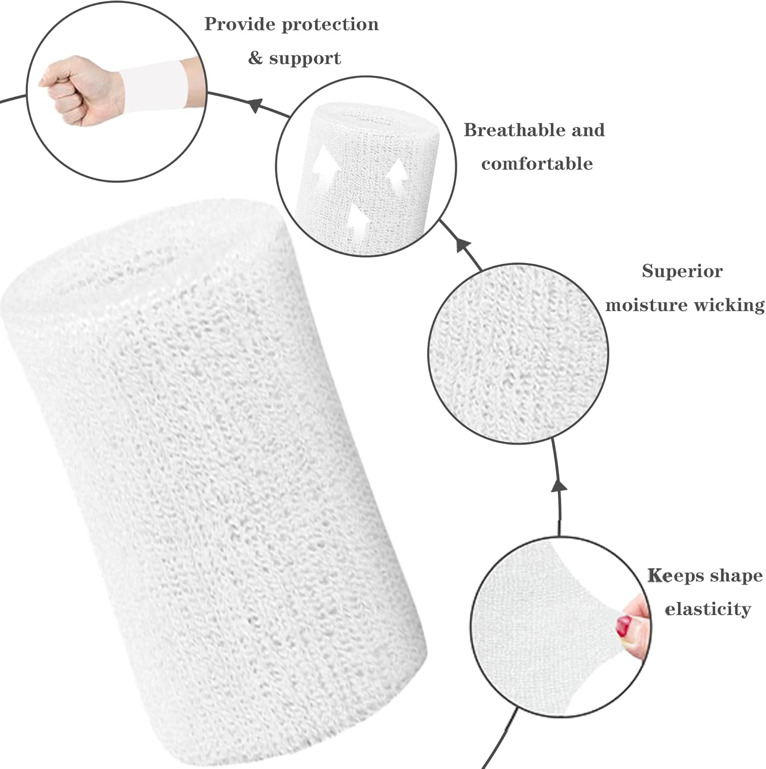 6 Inch Wrist Sweatbands Tennis Wrist Bands Absorbent Sweat Band for Men and Women Sport Long Wrist Bands, Breathable Cotton Athletic Sweatbands for Basketball, Workout, Running (4 Pack) - Image 4