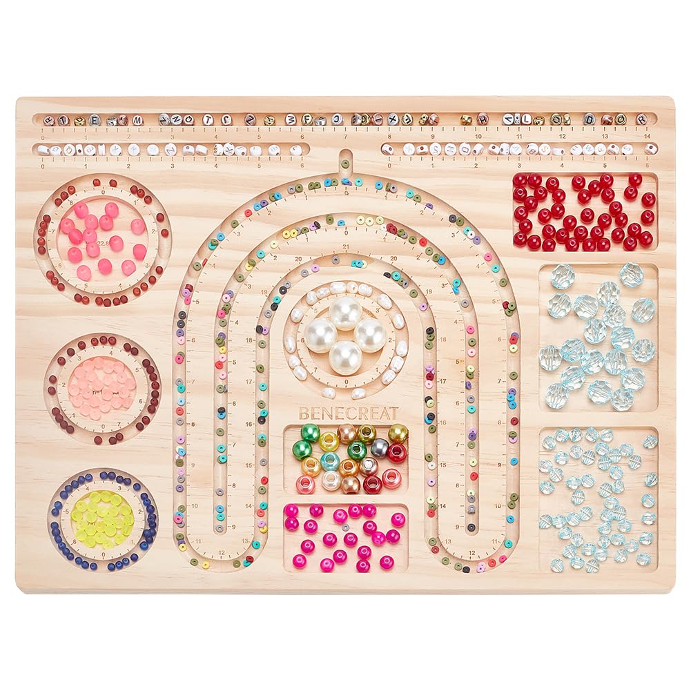 BENECREAT 38.5x30cm Wooden Bead Design Board Bead Making Supplies Beading Trays Mats for Bracelet Necklaces Jewelry Making DIY Design 1cm Thick