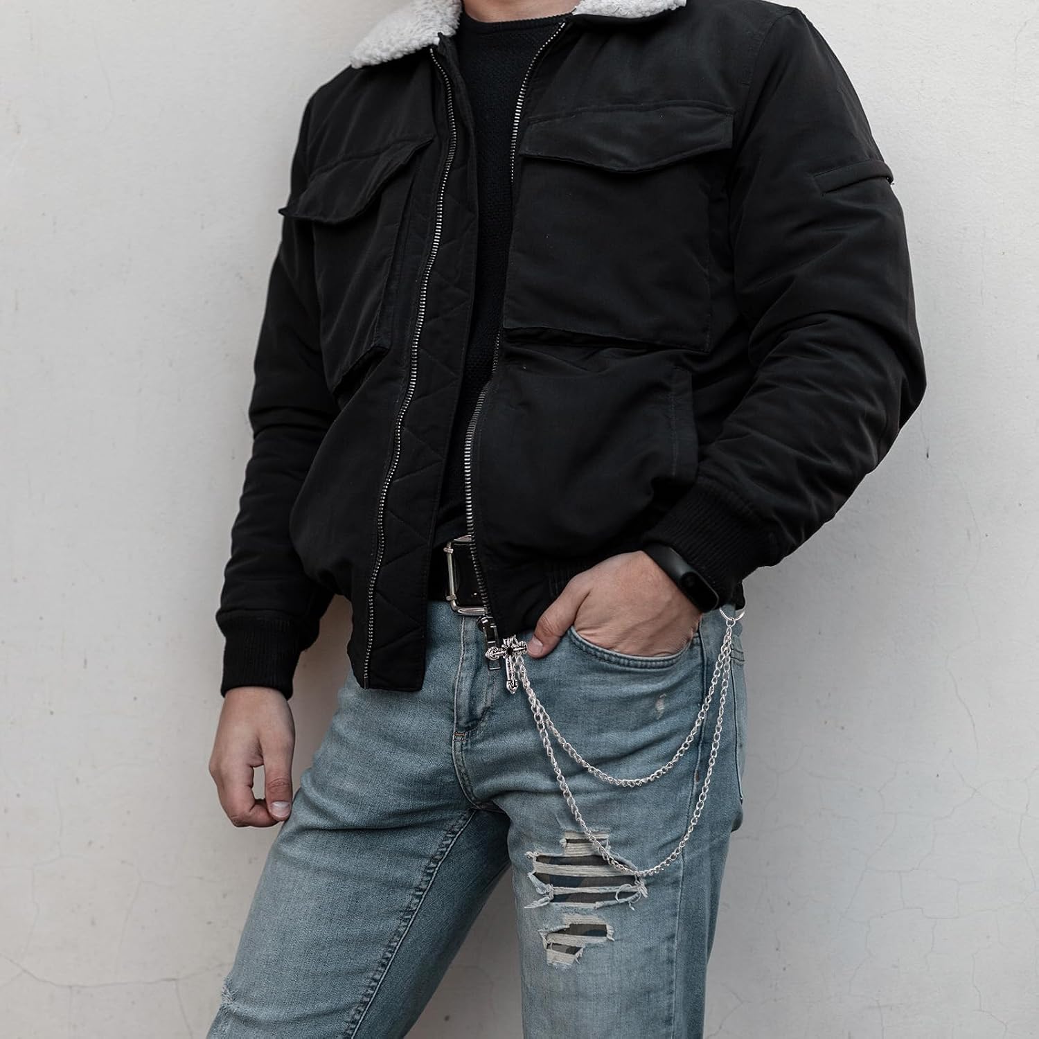 Quelay 343 Pcs Layered Pants Jeans Chain DIY Making Kit 20 Cross Tassel, Punk Hip Hop Pocket Chains for Men & Women Cross Chains, Skull Chain Belt, Goth Biker Style Jewelry Clothing Accessories