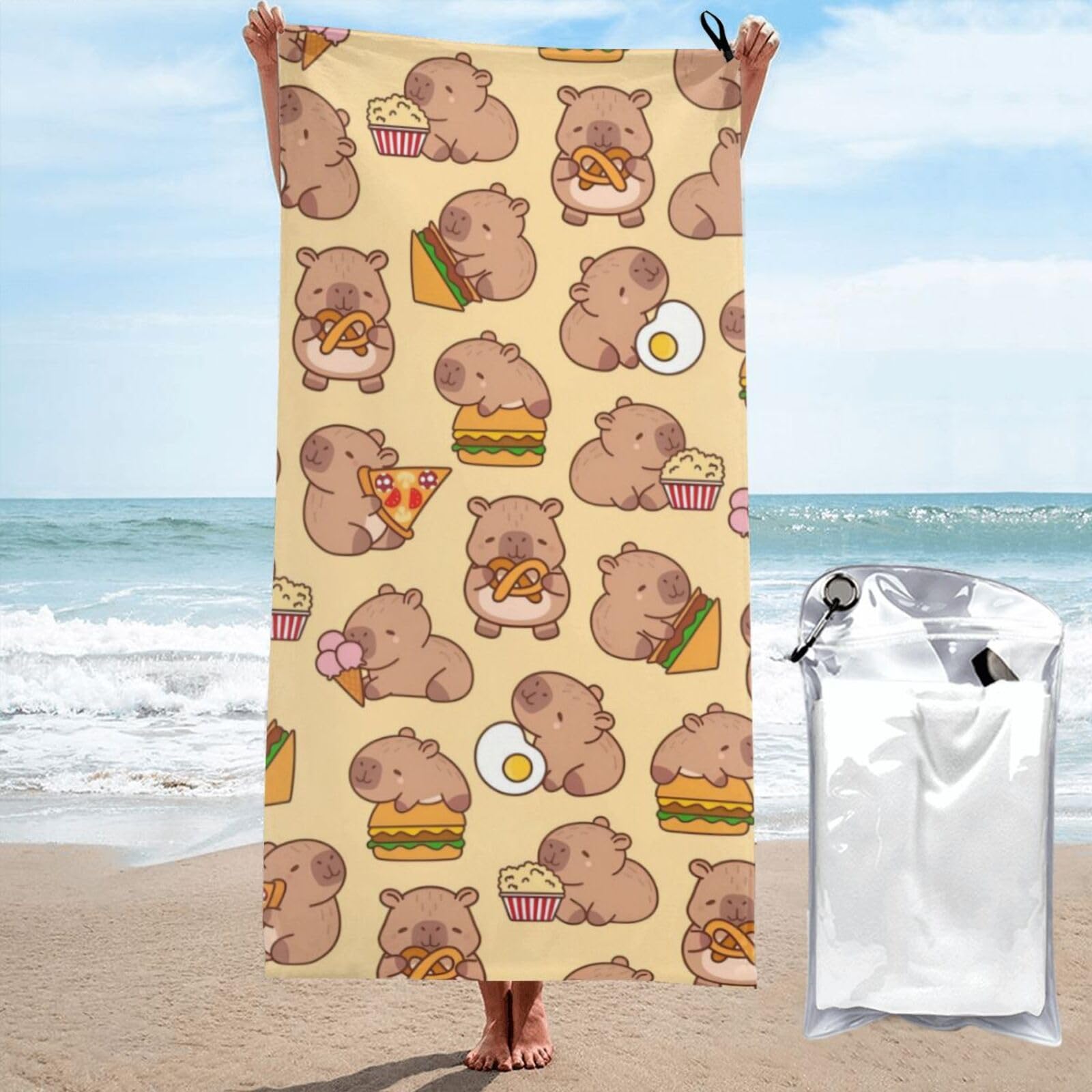 DAAGETCV Capybara Beach Towel, Microfiber Towel for Sports, Beach and Yoga 27.5"x55"