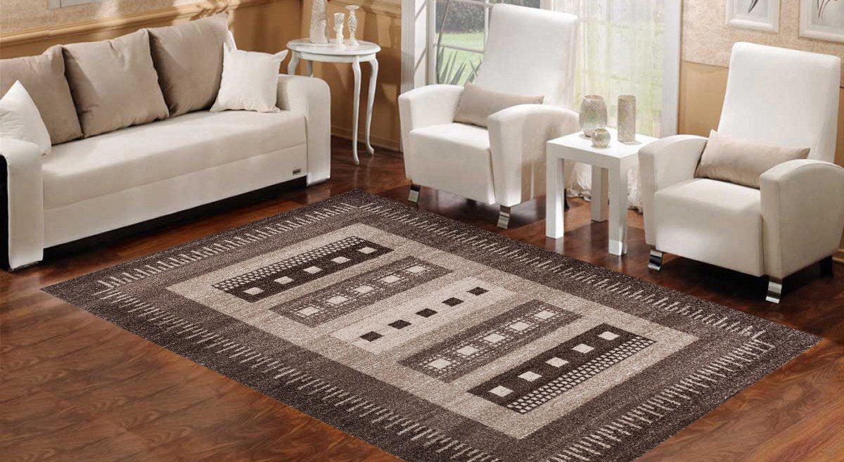 TAPISO Sari Alfombra de Pelo Corto Suave Diseño Moderno Beige Oscuro Ikat Abstracto Alfombra de Salón Dormitorio Habitación Comedor Oeko-Tex 180 x 260 cm
