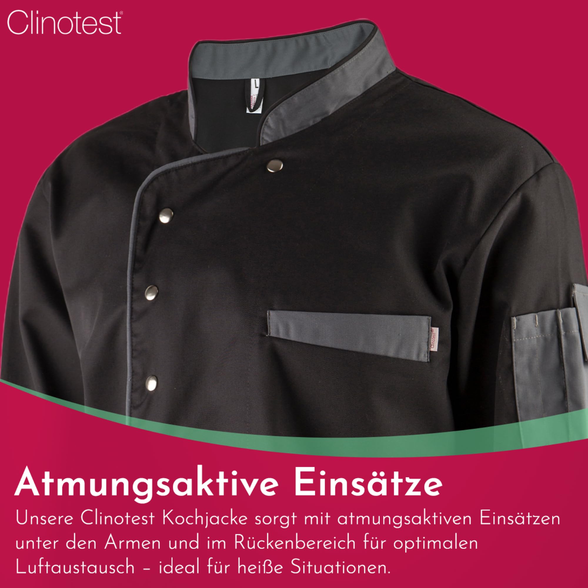 Clinotest Kochset aus Kochjacke & Kochhose Unisex – Profi-Kochbekleidung für Damen & Herren – Waschbar bis 95°C – Atmungsaktiv & robust – individuell auswählbare Größe und Farbe