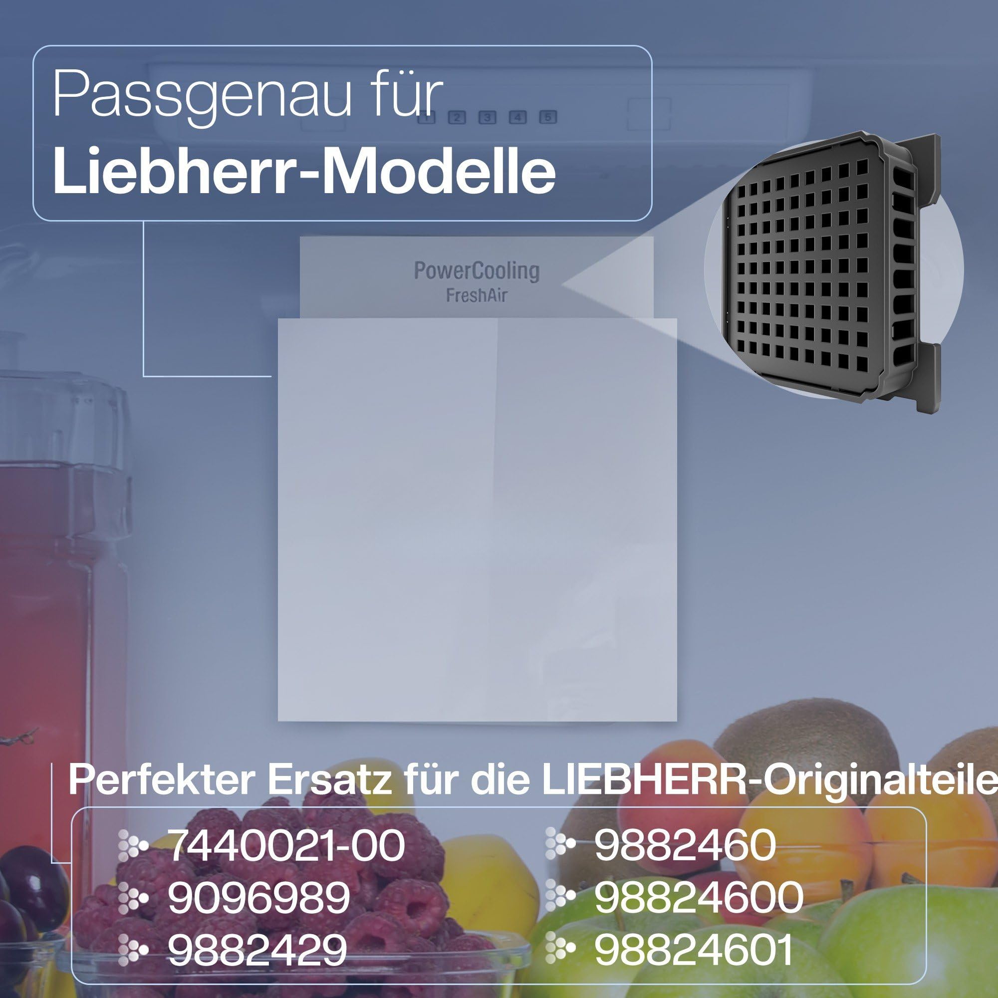 HQCM Fresh Air 3 stuks actieve koolstoffilter voor Liebherr koelkast 9096989, 988246000, 988246001, 9882429, 9882460, vervangt actieve kool 7440021-00, vierkant