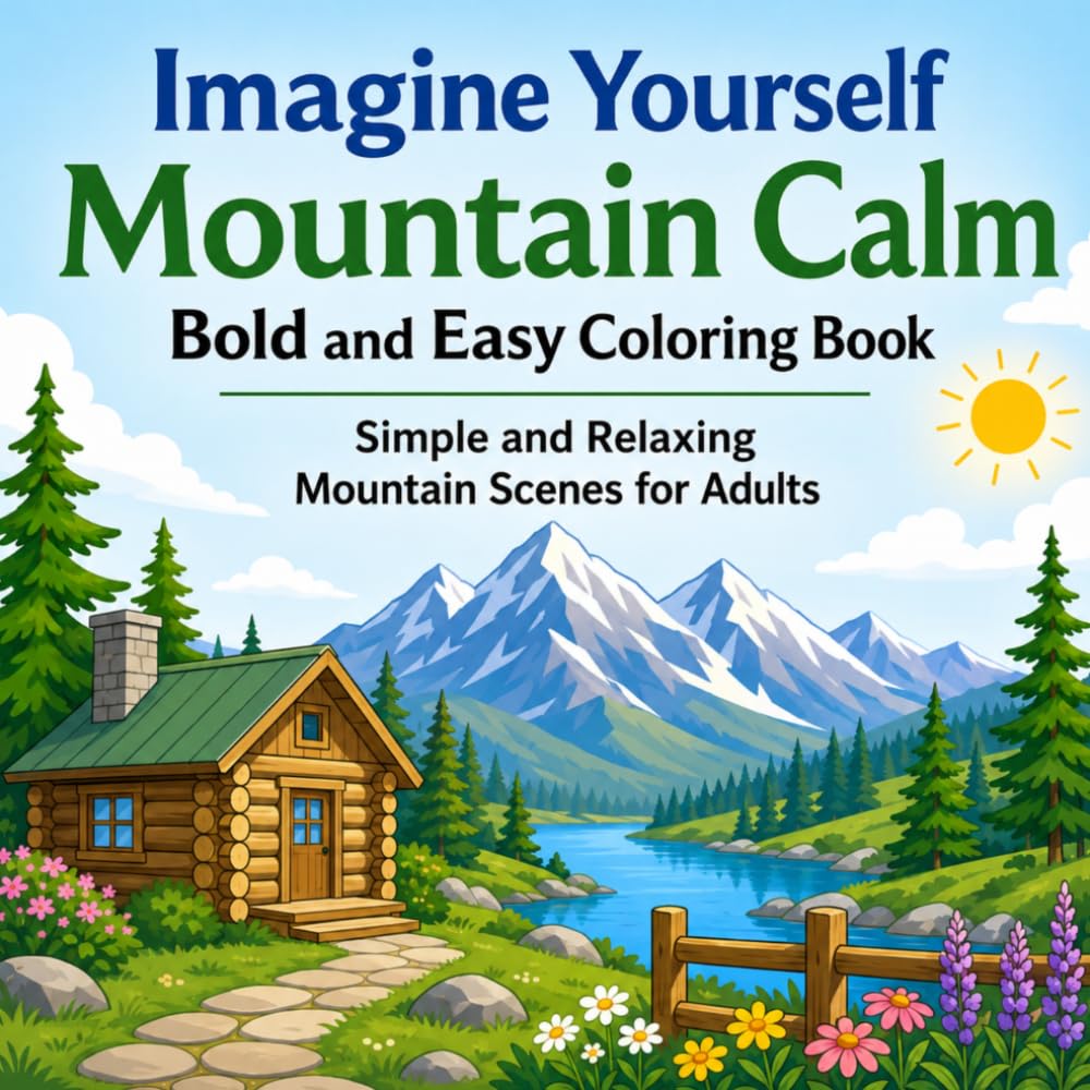 Imagine Yourself Mountain Calm Bold and Easy Coloring Book: Simple and Relaxing Mountain Scenes for Adults (Imagine Yourself Coloring Series)