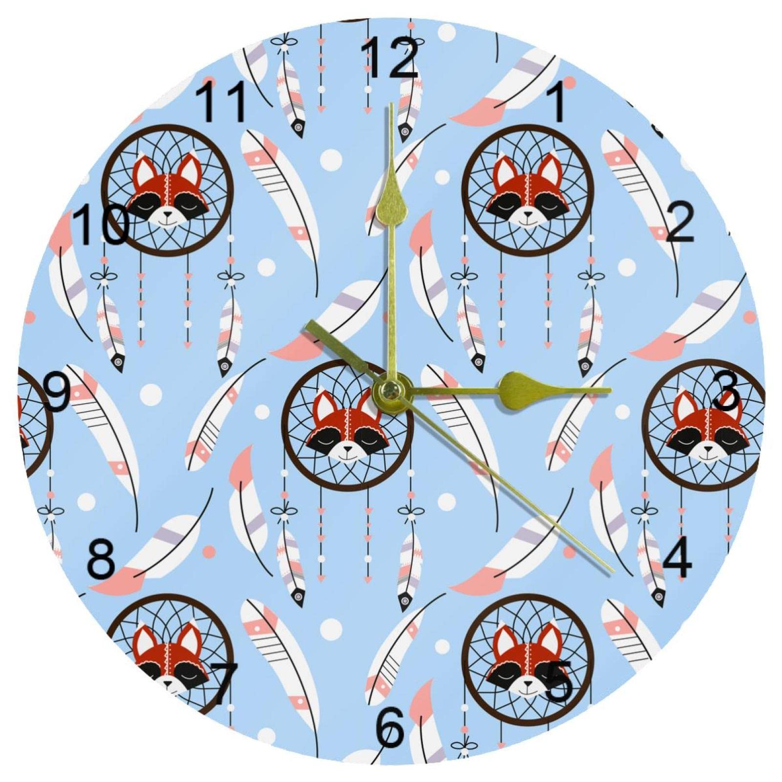 Horloge murale silencieuse 25,4 cm à piles au motif de renard pour chambre