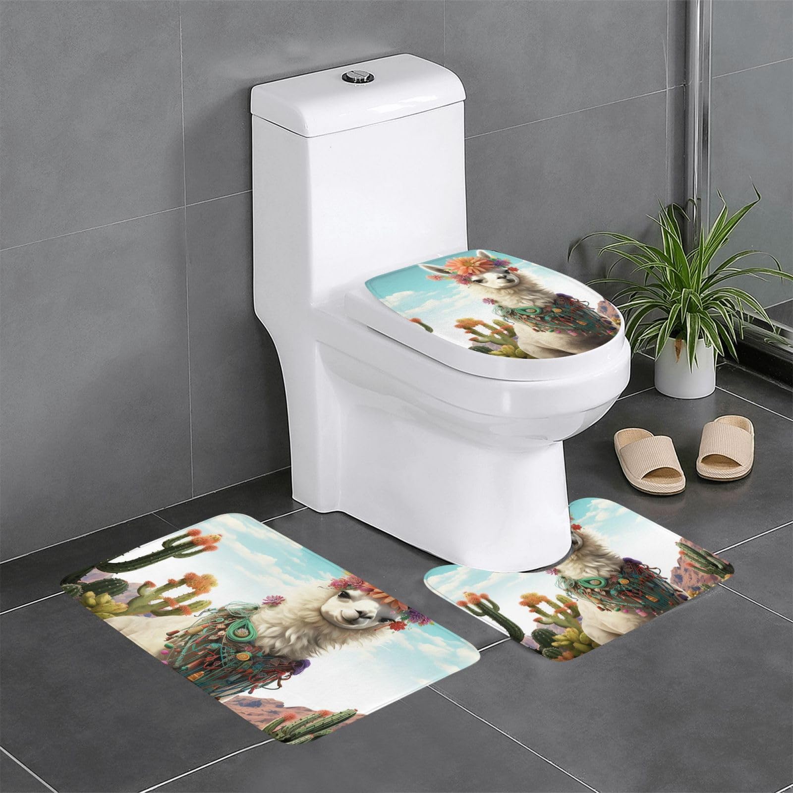 Tapis de bain mexicain avec lama et cactus pour réveiller la déco de votre salle d'eau