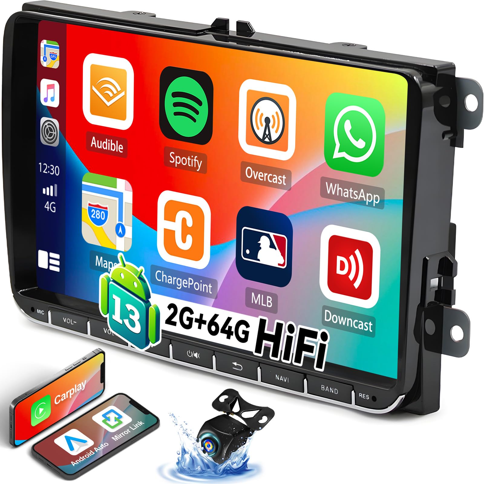 2G+64G 9 Inch for Volkswagen VW SEAT Skoda Golf MK5 EOS Android Car Stereo Radio with Apple CarPlay Android Auto Bluetooth Touchscreen HiFi GPS Navigation WiFi FM MirrorLink Backup Camera