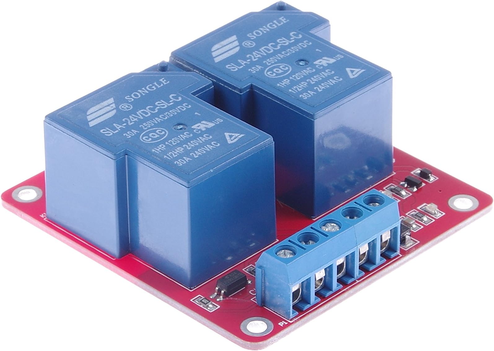 DC 24V 2-Channel Relay Module High Low Level Triggering Bidirectional Optocoupler Isolation Load 30A DC 30V AC 250V for PLC Automation Control, Industrial System Control