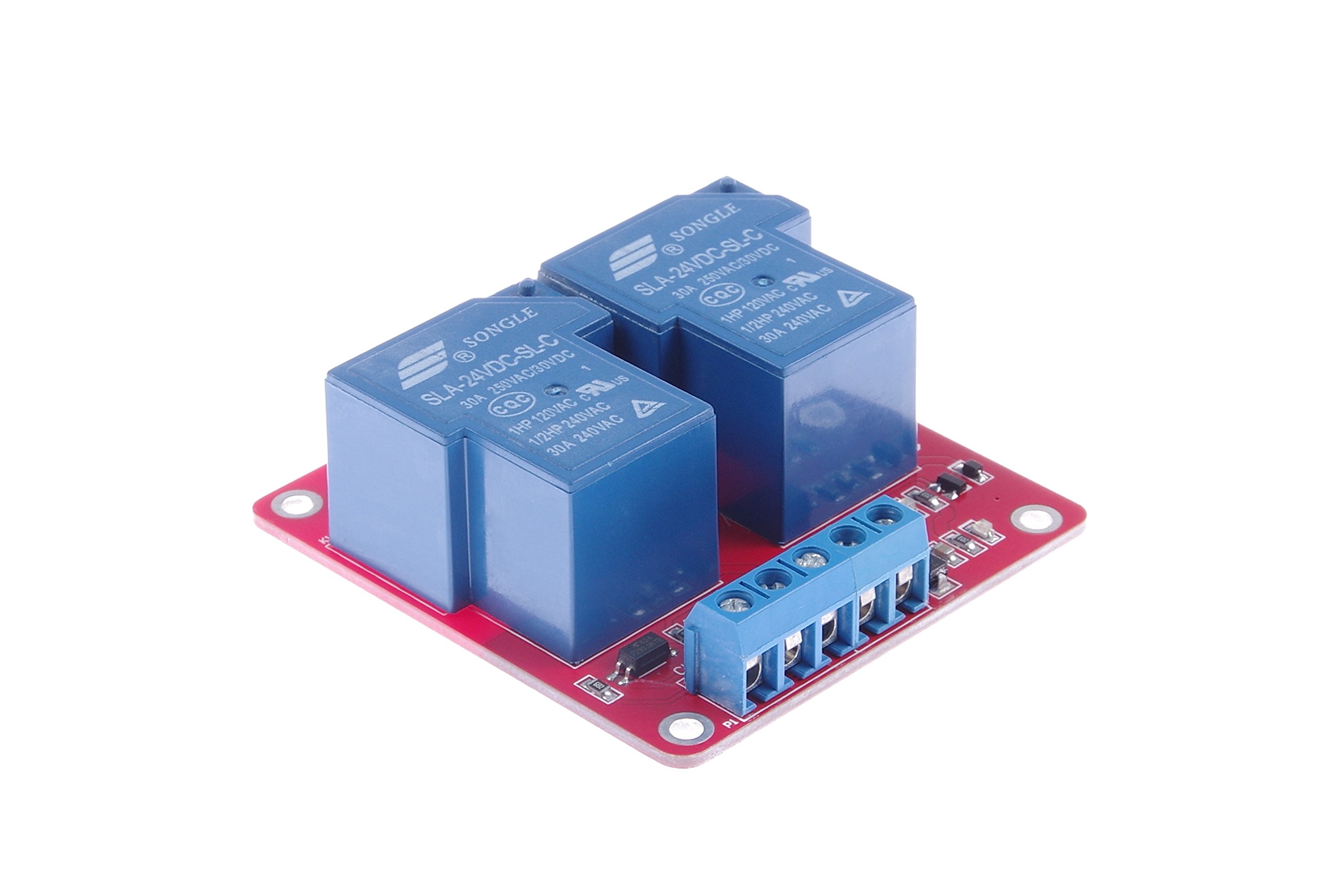 DC 24V 2-Channel Relay Module High Low Level Triggering Bidirectional Optocoupler Isolation Load 30A DC 30V AC 250V for PLC Automation Control, Industrial System Control