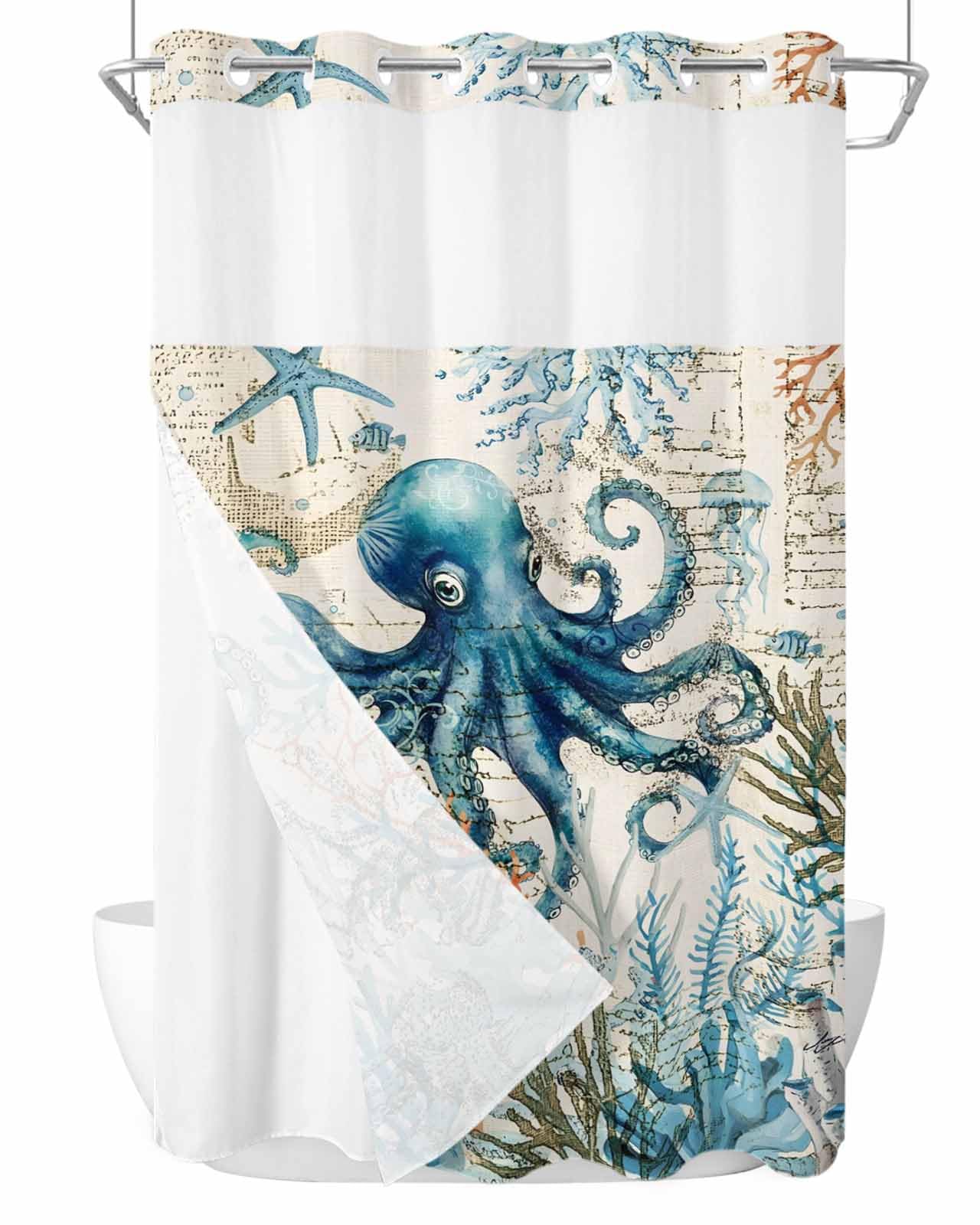 T&H XHome Oktopus Duschvorhang – Wasserdicht, Mit Durchsichtigem Fenster, Ohne Haken, 183x183 Cm